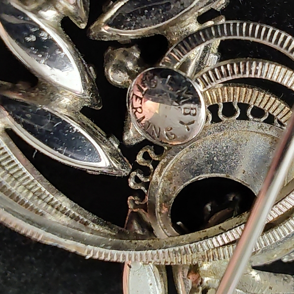 Vintage EMBY Sterling Silver Rhinestone Brooch Pin 1950's - Picture 9 of 11